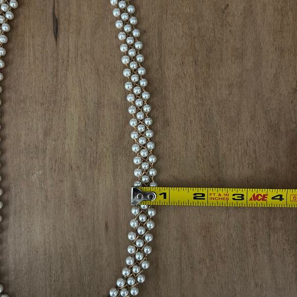 Faux Pearl Gold toned chain Regency Victorian Necklace Avant Garde Art Deco - Picture 4 of 5